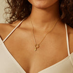 Model wearing the Hand of Protection Charm on a delicate chain, representing spiritual jewelry that embodies protection, meaning, and intention. Ideal for those who practice yoga and meditation, this charm enhances your zodiac energy and personal journey.