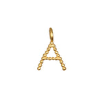 A detailed view of the letter 'A' Initial Letter Charm, crafted in 18kt gold plating, representing a meaningful talisman for spiritual and manifestation journeys.