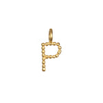 Initial Letter Charm in 18kt gold plating, showcasing the letter P, crafted for meaningful layering in spiritual jewelry. A unique talisman for meditation and expression, ideal for those interested in yoga, manifestation, and personal protection.