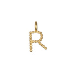 Initial Letter Charm showcasing a gold-plated 'R', ideal for layering in your spiritual jewelry collection. This charm embodies the essence of protection and meaningful meditation, making it a valuable addition to your talisman collection.