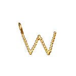 Initial Letter Charm in the form of the letter W, crafted from 18kt gold plated brass, a perfect talisman for enhancing your spiritual journey through yoga and meditation.