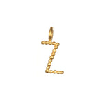 Initial Letter Charm 'Z' made from 18kt gold plated brass, designed to enhance your layered look. This charm symbolizes personal significance and suits spiritual practices like yoga and meditation, serving as a talisman for manifestation and protection.