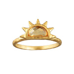 A stunning Reclaim Joy Citrine Sunrise Ring, featuring a beautiful citrine gemstone in the shape of a sun, symbolizing vitality and happiness. This spiritual jewelry piece is perfect for meditation and manifests positive energy, making it a meaningful charm for those practicing yoga or seeking protection. Ideal as a talisman for zodiac enthusiasts, the ring embodies the essence of sunlight, radiating warmth and inspiration.