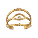 Shielded from Negativity Eye Gold Adjustable Ring featuring an intricate design with white topaz accents, symbolizing protection and enlightenment—ideal as spiritual jewelry for meditation gifts or meaningful mantra practices. Perfect for yoga lovers seeking a protective and sacred accessory connected to zodiac energies.