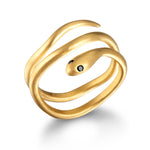 Gold Coils Black Snake Adjustable Ring showcasing an elegant serpent design, perfect for spiritual jewelry and those seeking meaningful talismans for meditation and protection. This ring embodies the essence of energy and eternity, making it ideal for yoga enthusiasts and anyone interested in zodiac symbolism.