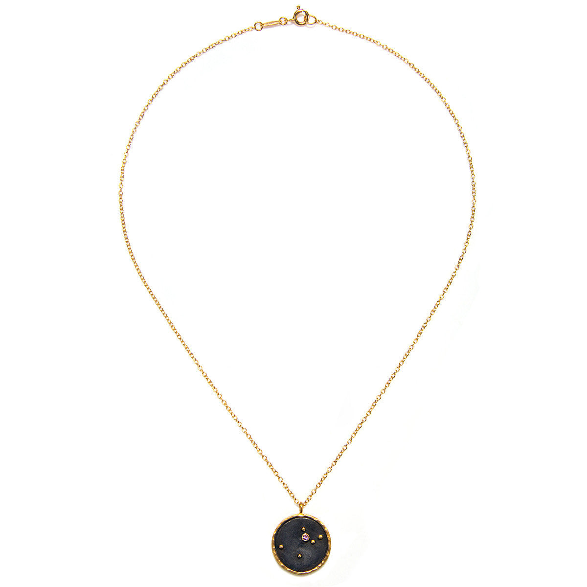 Elegant Aquarius Zodiac Necklace with a dark stone pendant, created by Satya Jewelry. This piece of spiritual jewelry serves as a meaningful symbol for those practicing yoga, meditation, and seeking protective charm for spiritual enhancement.