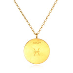 Pisces Zodiac Necklace with a sleek gold finish and engraved symbol, making it a standout piece in spiritual jewelry, embodying elements of protection, sacredness, and zodiac significance.