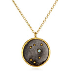 The Sagittarius Zodiac Necklace featuring a unique design with a blue topaz gemstone, symbolizing courage and wisdom, ideal for spiritual jewelry, meditation gifts, and yoga enthusiasts. This meaningful amulet represents the Sagittarius sign with its protective and sacred essence, perfect for those seeking manifestation and deeper meaning.