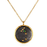 Taurus Zodiac Necklace featuring a unique round pendant with emerald green stone, perfect for spiritual jewelry lovers. This necklace symbolizes strength and is a great gift for meditation, yoga, and mantra practice. A meaningful piece that represents Taurus energy in a protective and sacred way.
