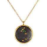 Taurus Zodiac Necklace featuring a unique round pendant with emerald green stone, perfect for spiritual jewelry lovers. This necklace symbolizes strength and is a great gift for meditation, yoga, and mantra practice. A meaningful piece that represents Taurus energy in a protective and sacred way.