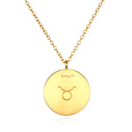 Elegant Taurus Zodiac Necklace showcasing a polished gold pendant engraved with the Taurus symbol. This spiritual jewelry piece serves as a symbolic amulet for manifestation and personal growth, ideal for those who seek meaning in their zodiac connection.