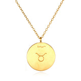 Elegant Taurus Zodiac Necklace showcasing a polished gold pendant engraved with the Taurus symbol. This spiritual jewelry piece serves as a symbolic amulet for manifestation and personal growth, ideal for those who seek meaning in their zodiac connection.