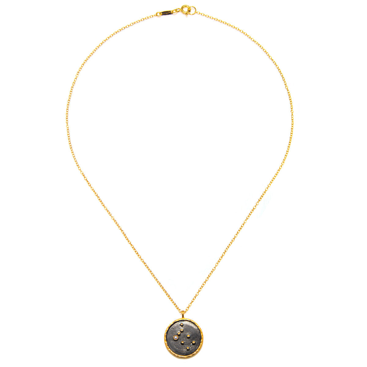 Gemini Zodiac Necklace featuring an elegant circular pendant on a fine chain, embodying the essence of zodiac symbolism and serving as a meaningful piece for spiritual practices and meditation gifts.
