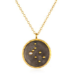 Gemini Zodiac Necklace featuring a circular pendant with a pearl, symbolic of duality and curiosity, perfect for spiritual jewelry, meditation gifts, mantra, and yoga practices, embodying meaningful and protective qualities of the zodiac.
