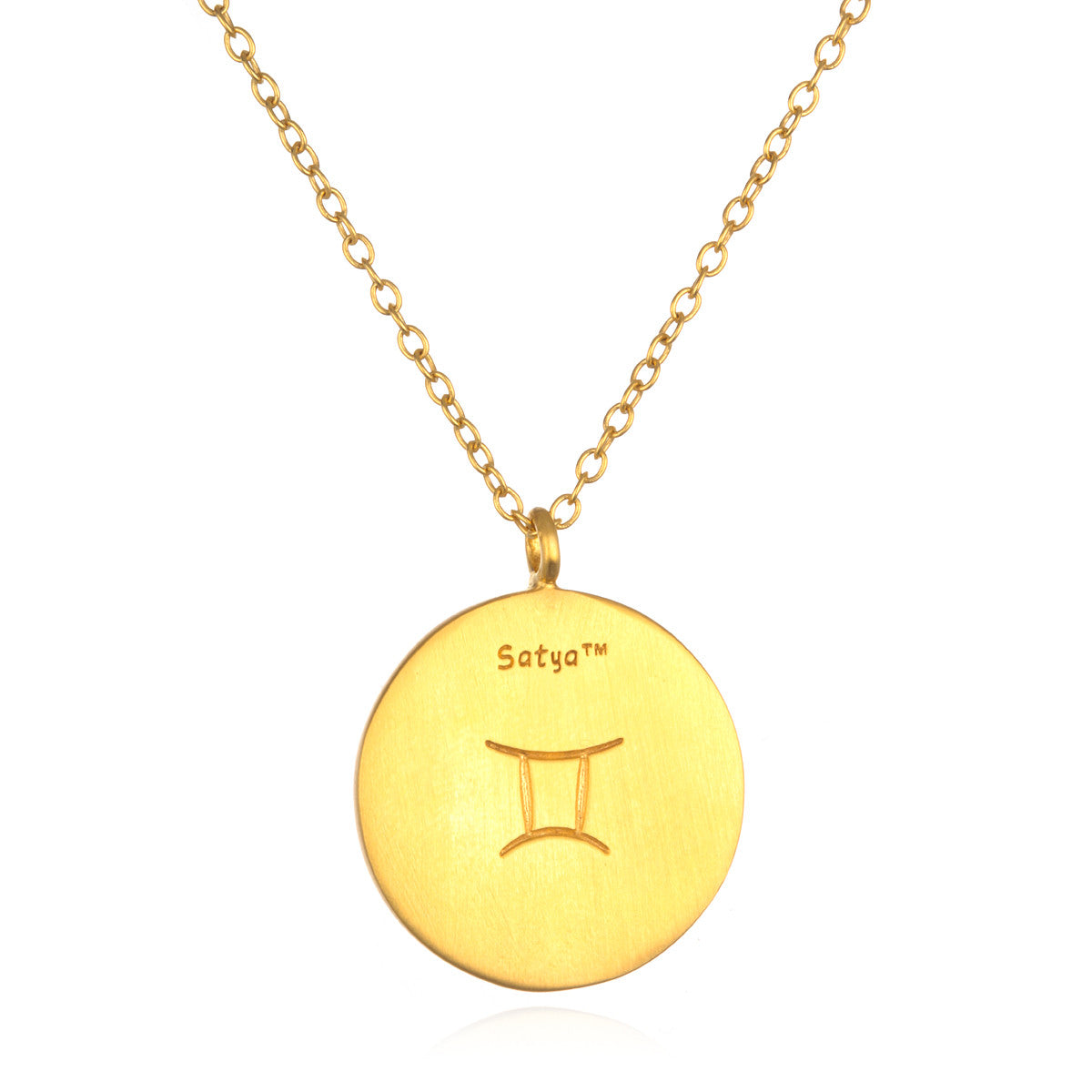 A close-up of the simple yet elegant Gemini Zodiac Necklace pendant, made from quality materials; ideal for those seeking meaningful and sacred symbolism in their personal jewelry collection.