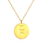 A close-up of the simple yet elegant Gemini Zodiac Necklace pendant, made from quality materials; ideal for those seeking meaningful and sacred symbolism in their personal jewelry collection.