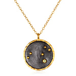 The Leo Zodiac Necklace features a stunning gold and gunmetal pendant, symbolizing the Leo astrological sign. This piece embodies spiritual jewelry that is perfect for meditation gifts or yoga practices, serving as a meaningful amulet. Its radiant design reflects the protective qualities of the zodiac, inviting manifestation and sacred energy.