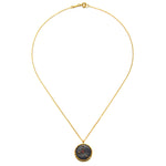 Front view of a Cancer Zodiac Necklace with a black pendant embellished with red stones, emphasizing its significance as a protective piece of spiritual jewelry.