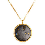 Virgo Zodiac Necklace featuring a black pendant with sapphire accent, embodying spiritual jewelry and symbolism for manifestation and protection, ideal as a meaningful gift for meditation or yoga enthusiasts.
