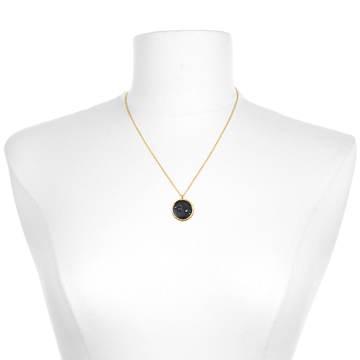 Stylish Aries Zodiac Necklace showcased on a mannequin, highlighting its gold chains and deep gemstone pendant. Ideal as spiritual jewelry, this piece is perfect for meditation gifts, embodying meaningful symbolism for yoga and manifestation.